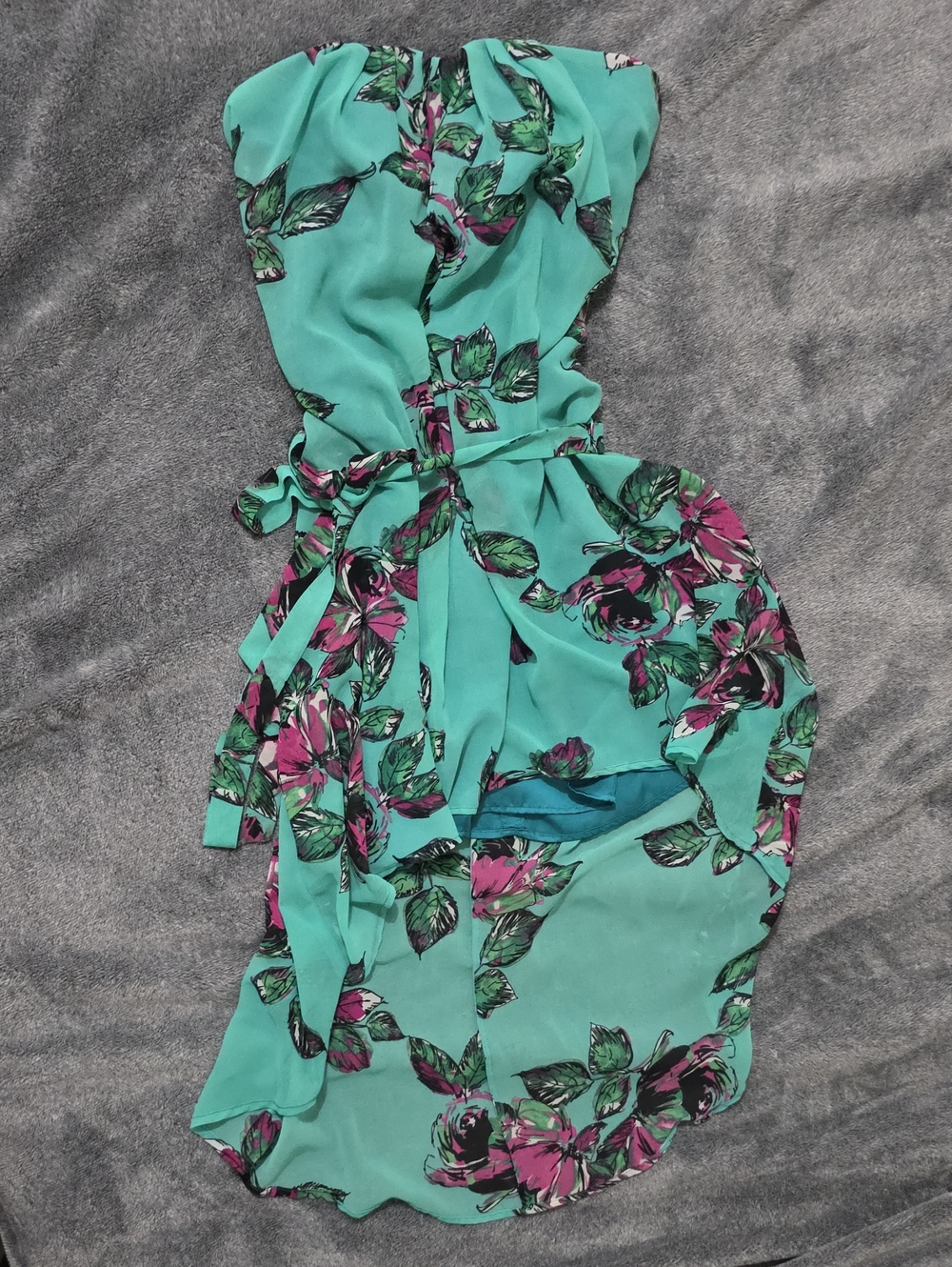 Lavender Brown Mint Green Floral High-Low Dress